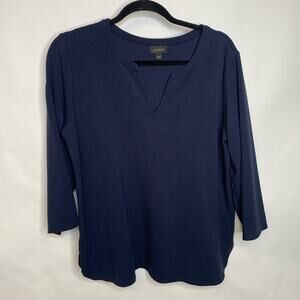 J Jill Wearever Blue Pullover Top Split Neck Sz Large